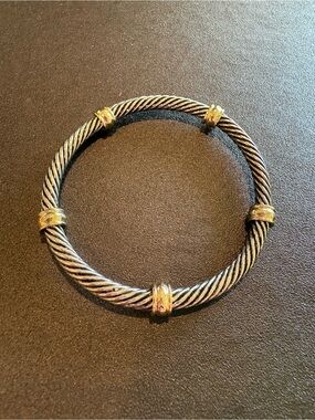 Two-Tone Twisted Cable Bangle Bracelet - Gold & Silver